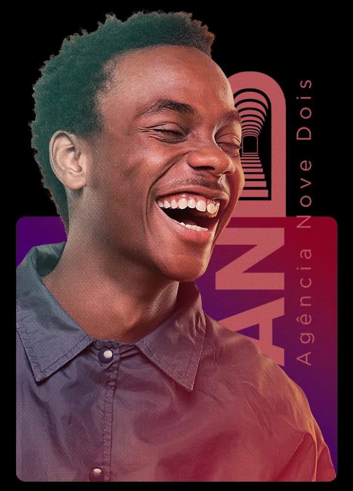 Elemento visual da Agência Nove Dois com composição criativa em roxo